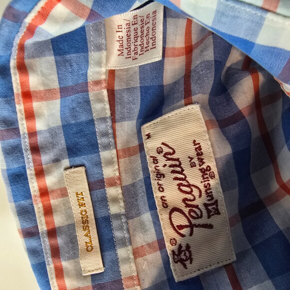 Original Penguin Shirt Mens Medium Blue Button Up Plaid Classic Fit Lightweight - Picture 6 of 7